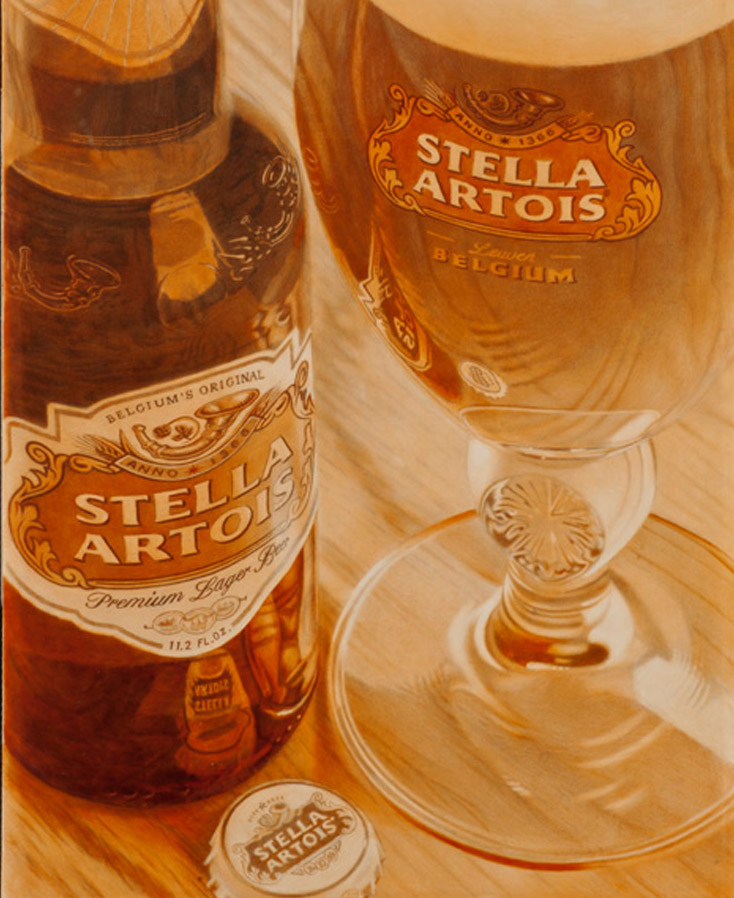 photoreal painting Stella Artois sienna